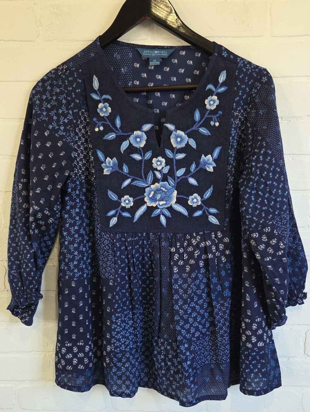 April Cornell 50th Anniversay Navy Blue Floral Embroidered Tunic